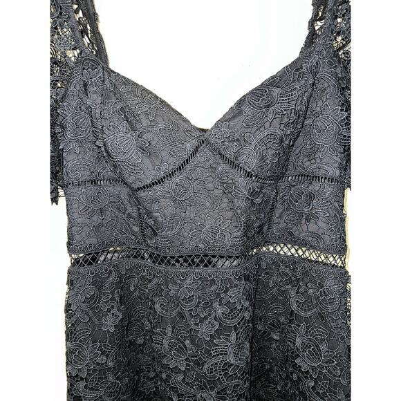 Bardot Dress Womens 12 Sexy Black Lace Puff Sleeve Tiered Mini Party Cocktail - Picture 6 of 14